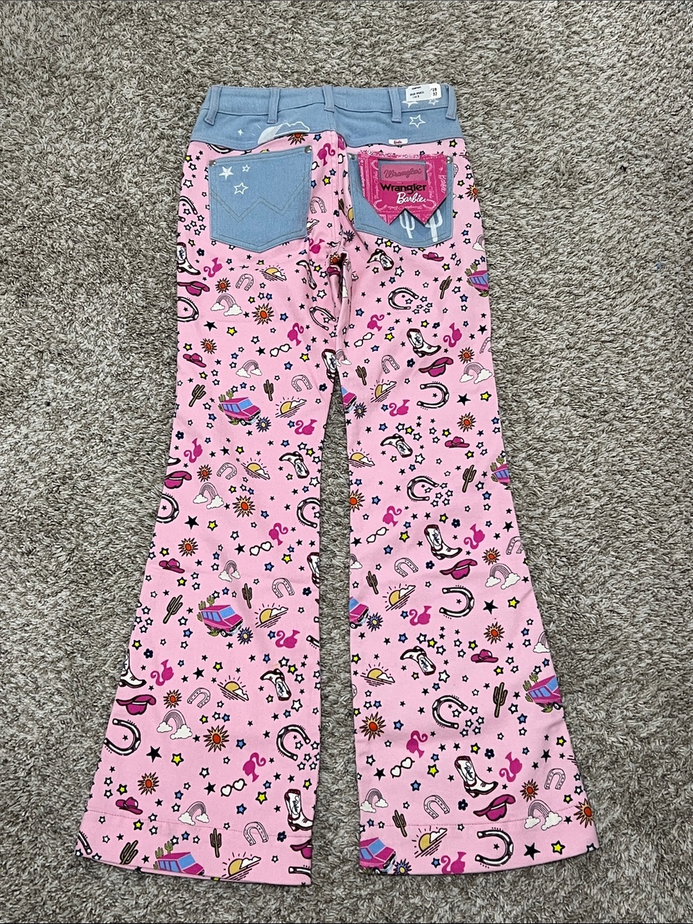 Wrangler Barbie Pink Western Novelty Flared Jeans with Light Blue Waistband